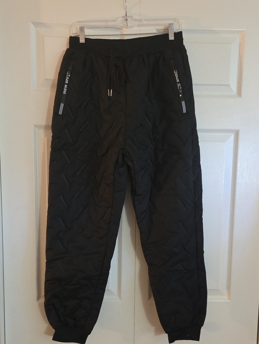 Men's Black Quilted Jogger Sweatpants with Drawstring Waist